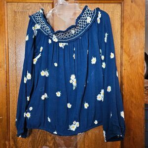 Aeropostale Navy Floral Off‑The‑Shoulder Top – Junior Large